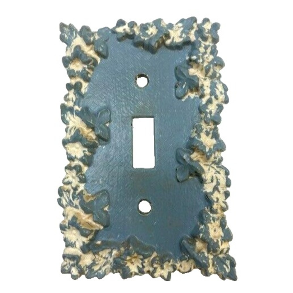 Vtg Painted White & Blue Flowers American Tack & Hardware '67 Brass Outlet Cover